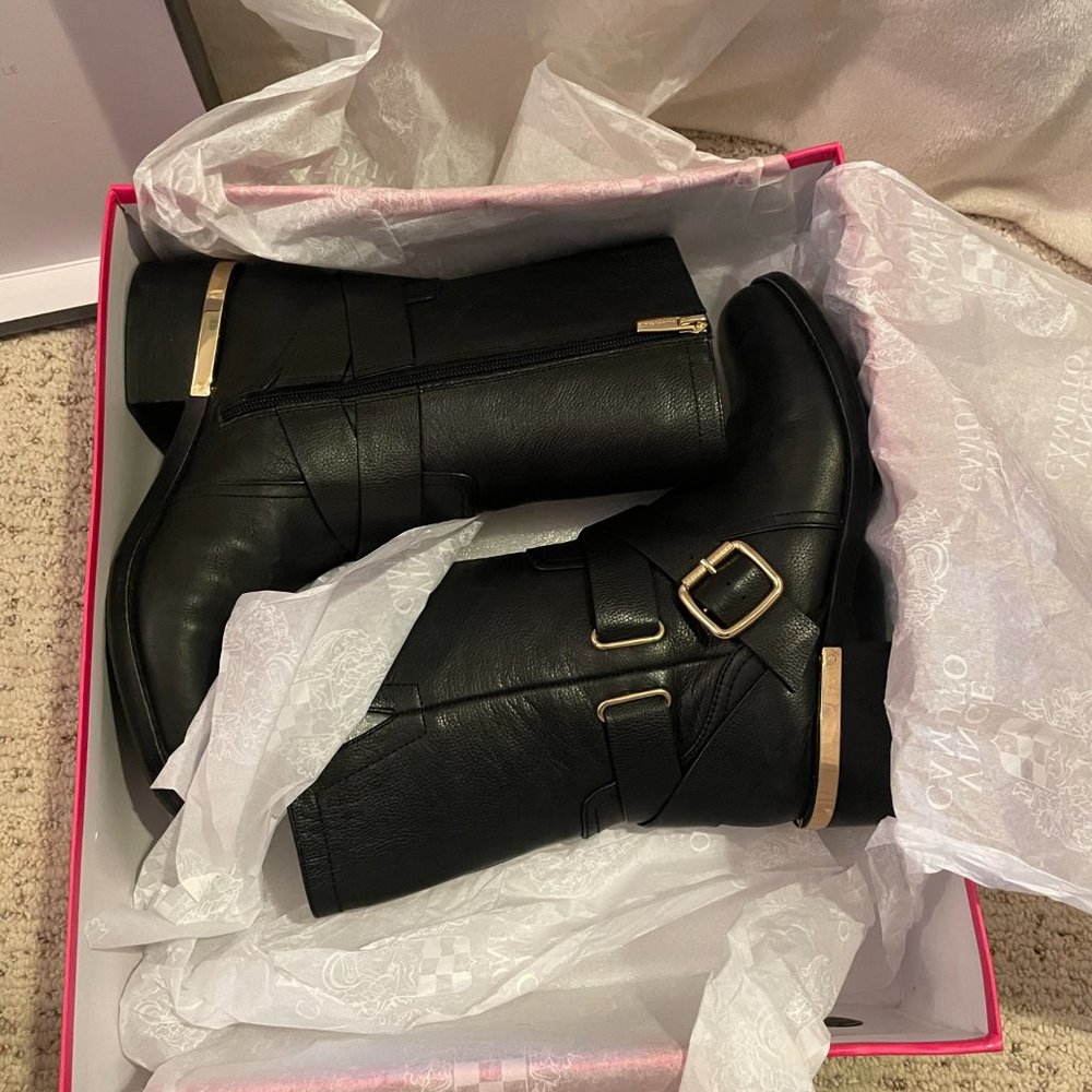 Vince Camuto Wethima Black Leather Moto Boots - Size 8.5 M - Picture 4 of 8